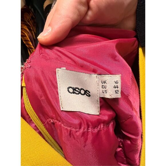 ASOS Mustard Yellow V-neck Tulip Teacup Dress Size 12 - Picture 9 of 9